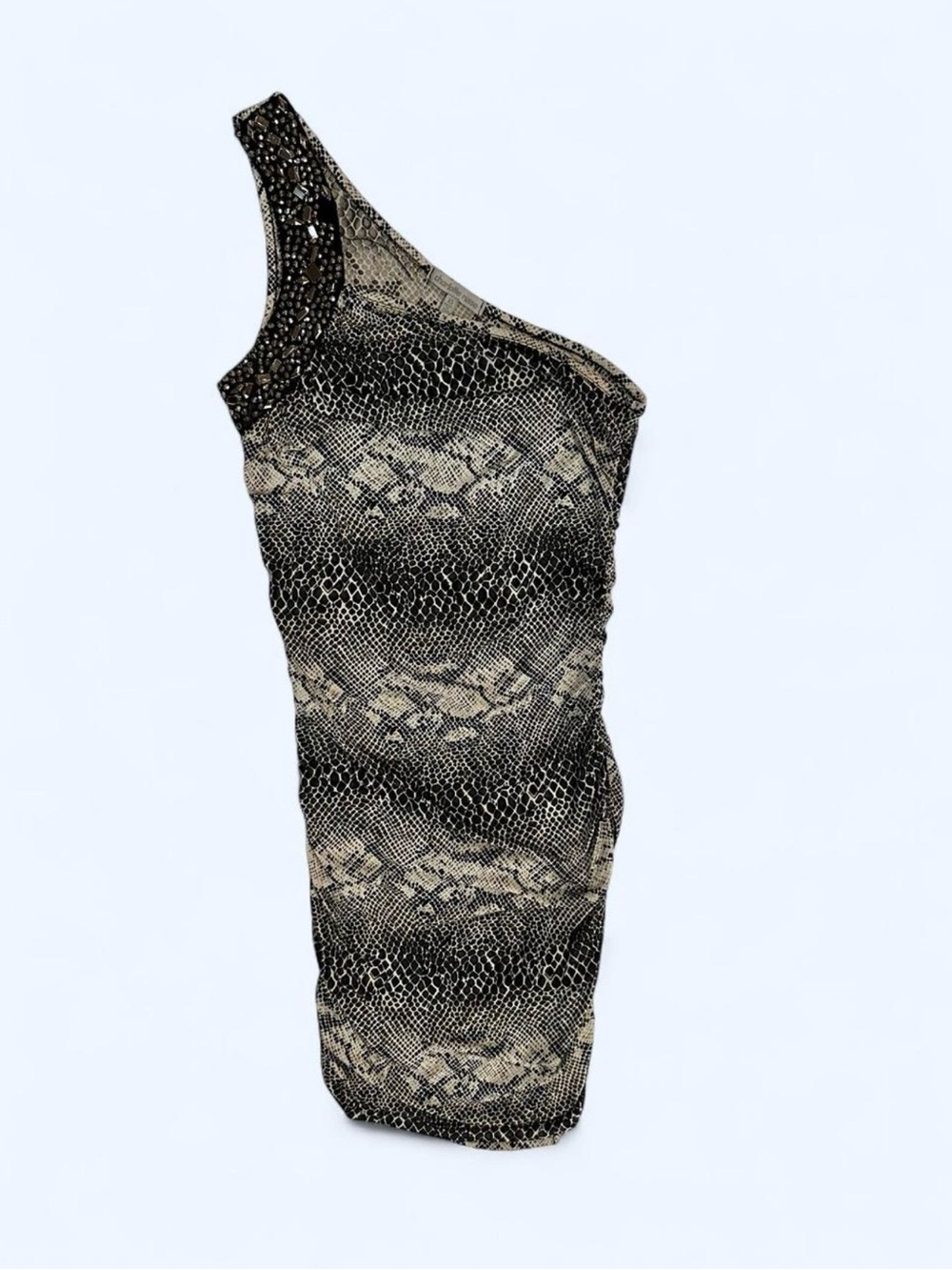 Charlotte Russe Y2K Snakeskin Beaded Bodycon One Shoulder Mini Dress Black/White